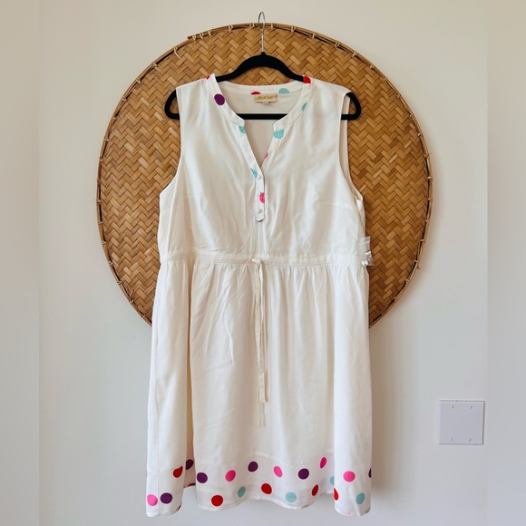 CHARMING MOD CLOTH WHITE‎ W/ COLORFUL POLKA DOTS SLEEVELESS V-NECK DRESS - NWT - Picture 5 of 15